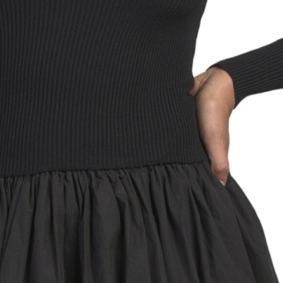 EN SAISON Ribbed Knit Square Neck Drop Waist Bubble Hem Dress - Picture 3 of 3
